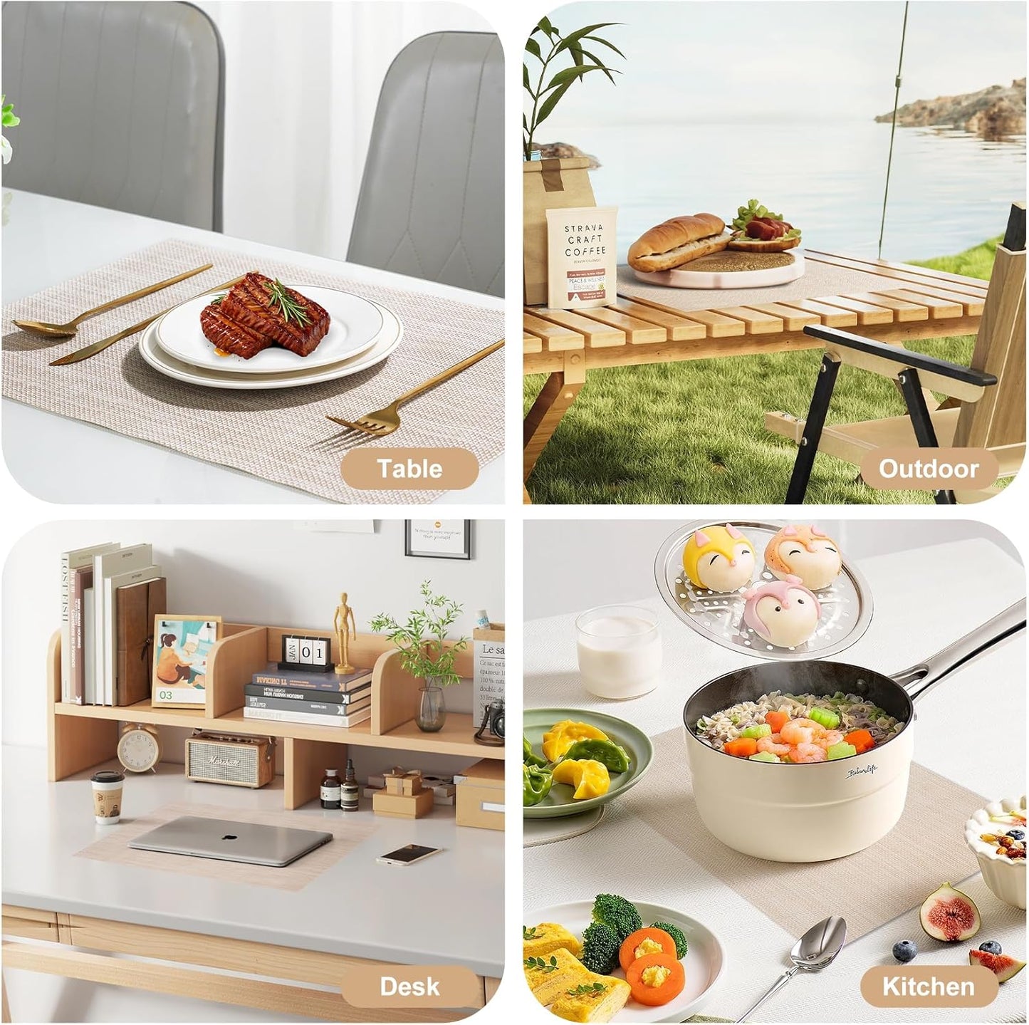 Placemats Set of 12，Non-Slip PVC Weave Table Mats Easy to Clean，Heat Resistant Place Mats for Kitchen Dining Table Decoration Indoor Outdoor，Beige White