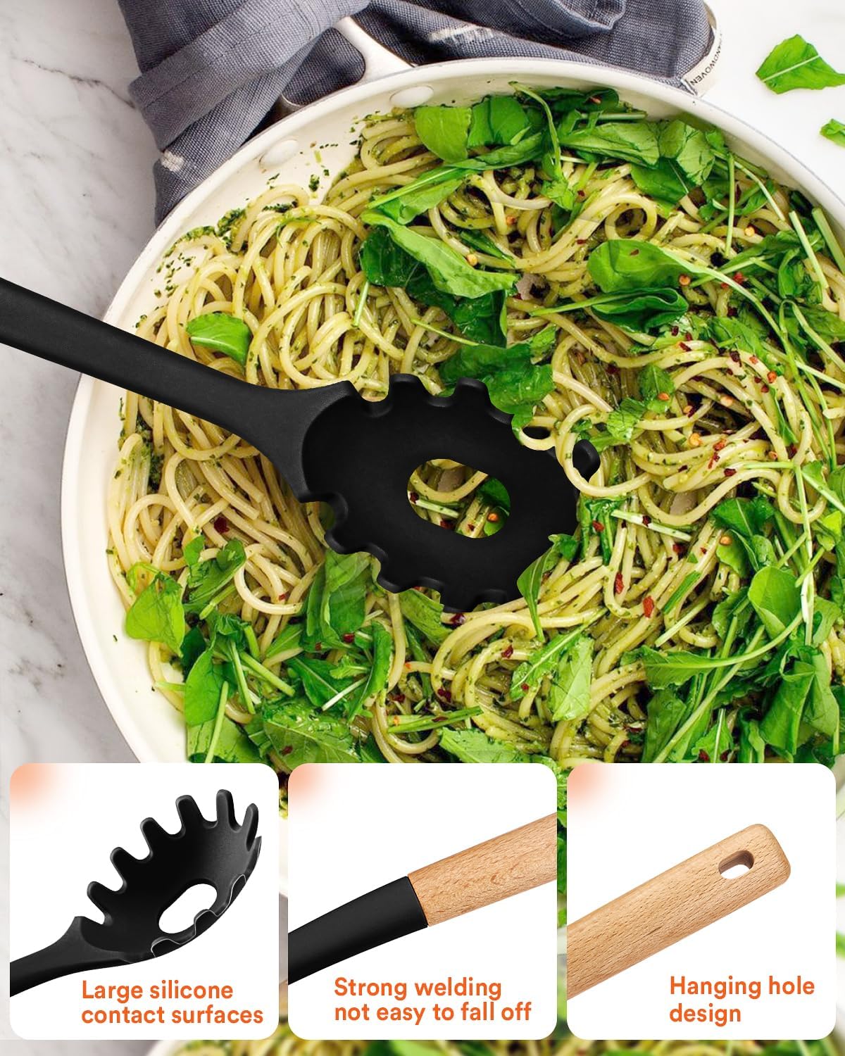 Kitchen Utensils Set, 13PCS Silicone Cooking Utensils, Heat Resistant Kitchen Utensil Spatula Set for Nonstick Cookware, Wooden Handles Kitchen Gadgets Tools Set