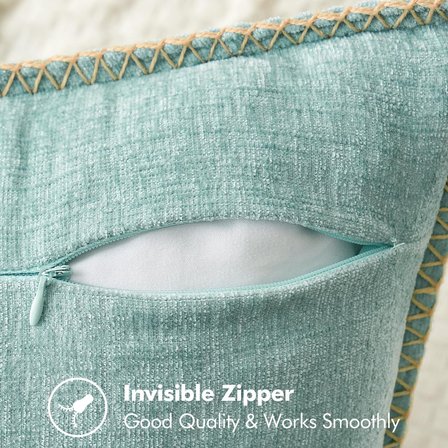 MIULEE Pack of 2 Couch Throw Pillow Covers 18x18 Inch Coastal Aqua Blue Farmhouse Decorative Pillow Covers with Stitched Edge Soft Chenille Solid Dyed Spring Pillow Covers for Sofa Bed Living Room