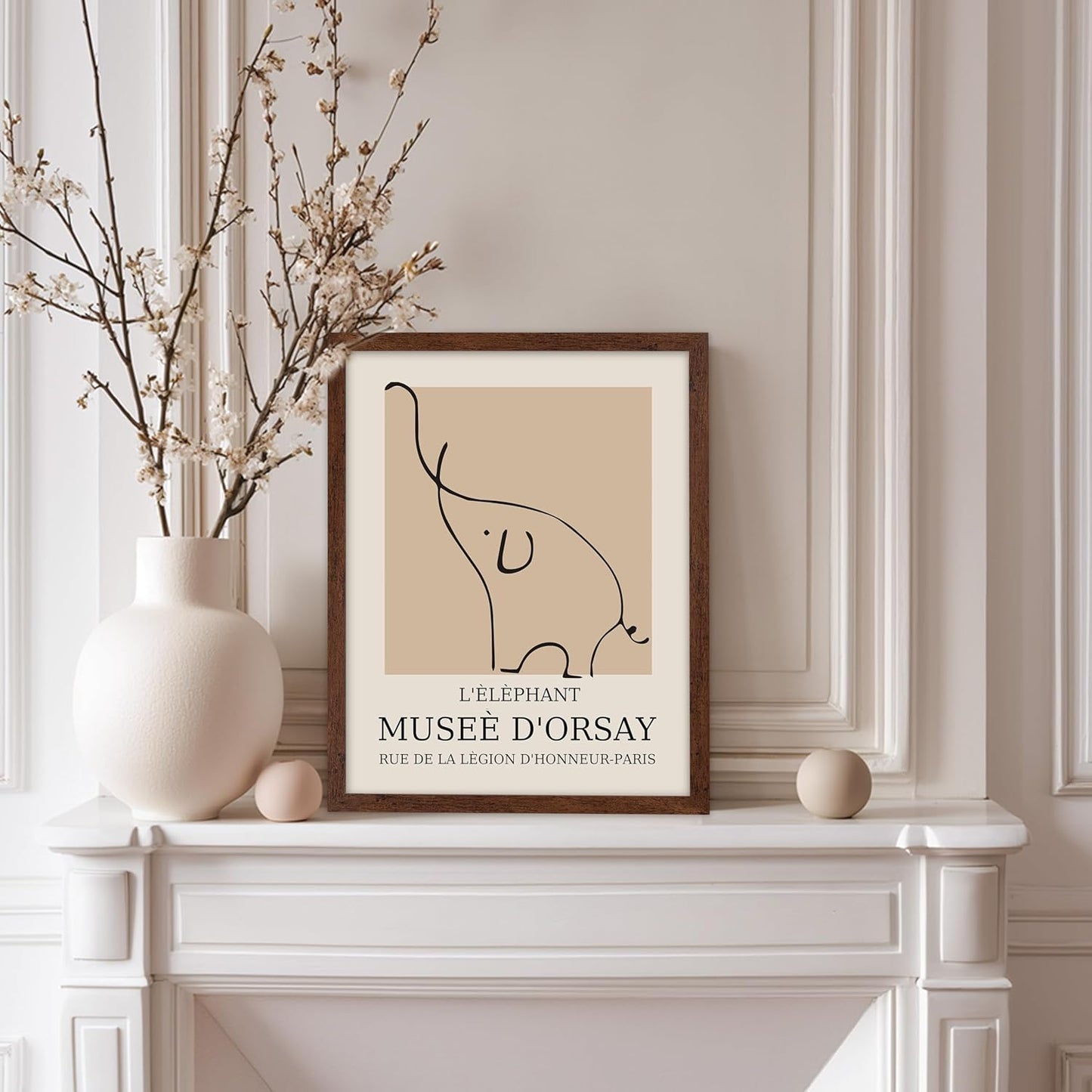 Poster Master Vintage Poster - Retro Minimalist Print - Gift for Artist, Housewarming - Elephant, Line Drawing, Sketch, Abstract - Wall Decor for Living Room, Bedroom, 11x14 Brown Framed