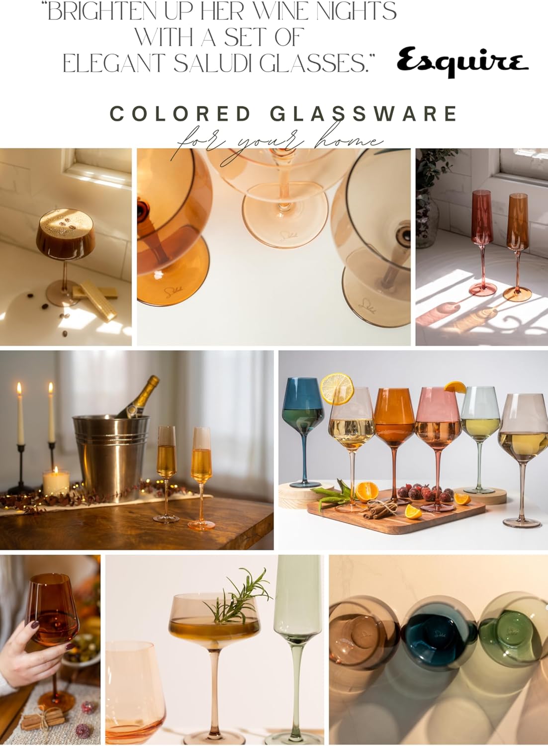 Saludi Colored Wine Glasses, 16.5oz (Set of 6) Stemmed Multi-Color Glass - Great for all Wine Types and Occasions - Luxury, Durable, Hand-Blown