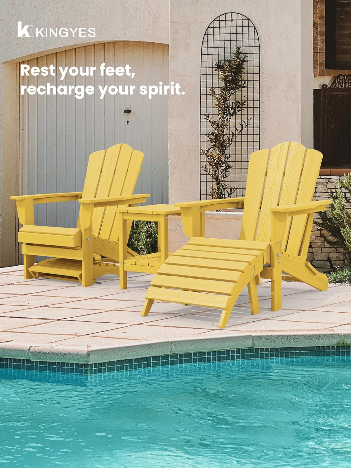 KINGYES Folding Adirondack Ottomans Set of 2 for Adirondack Chair, Yellow