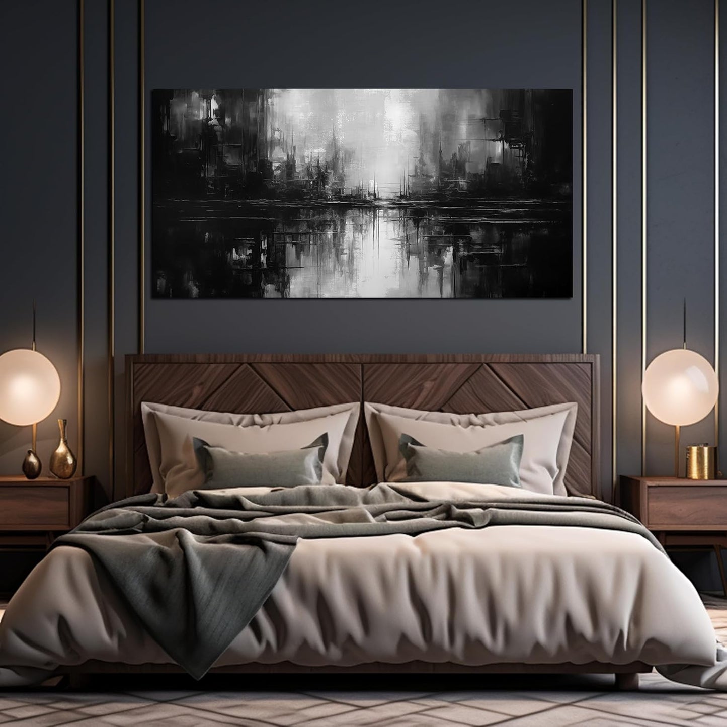 Large Abstract Canvas Wall Art for Living Room Large Size,Black and White Pictures Wall Art for Office 29 x 59 Inch