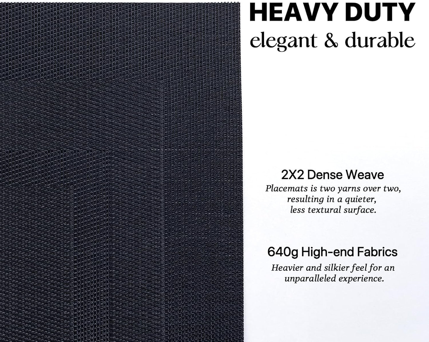 LEXMORE Placemats Set of 6 Vinyl/Plastic Woven Place Mats for Kitchen Table Indoor/Outdoor Washable Placemat Wipeable Dining Table Mats(Black Cube)