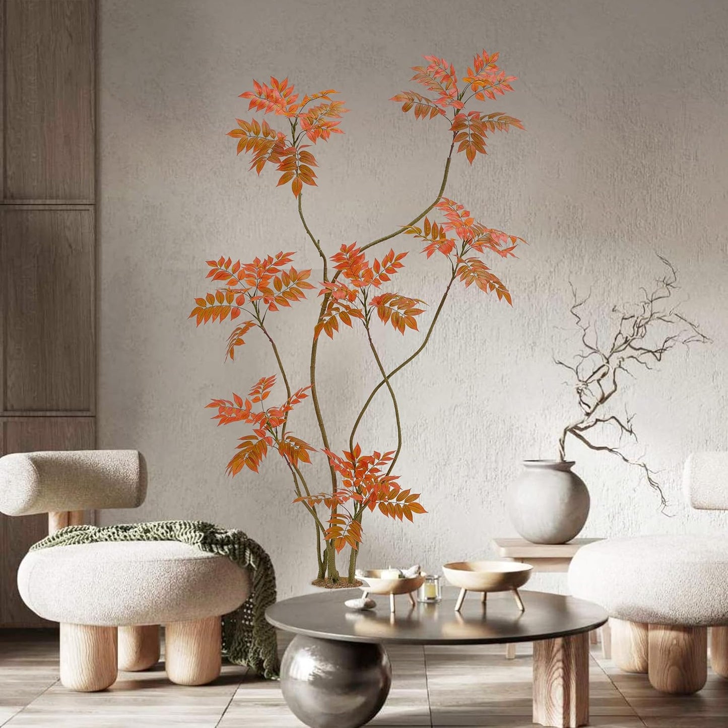 Artificial Mahonia Fortunei Tree 6ft,Tall Fake Plant Artificial Sumac Tree, Faux Plants Indoor Fake Plants Decor with Pots for Home Office Bathroom Bedroom Living Room Decorations Housewarming