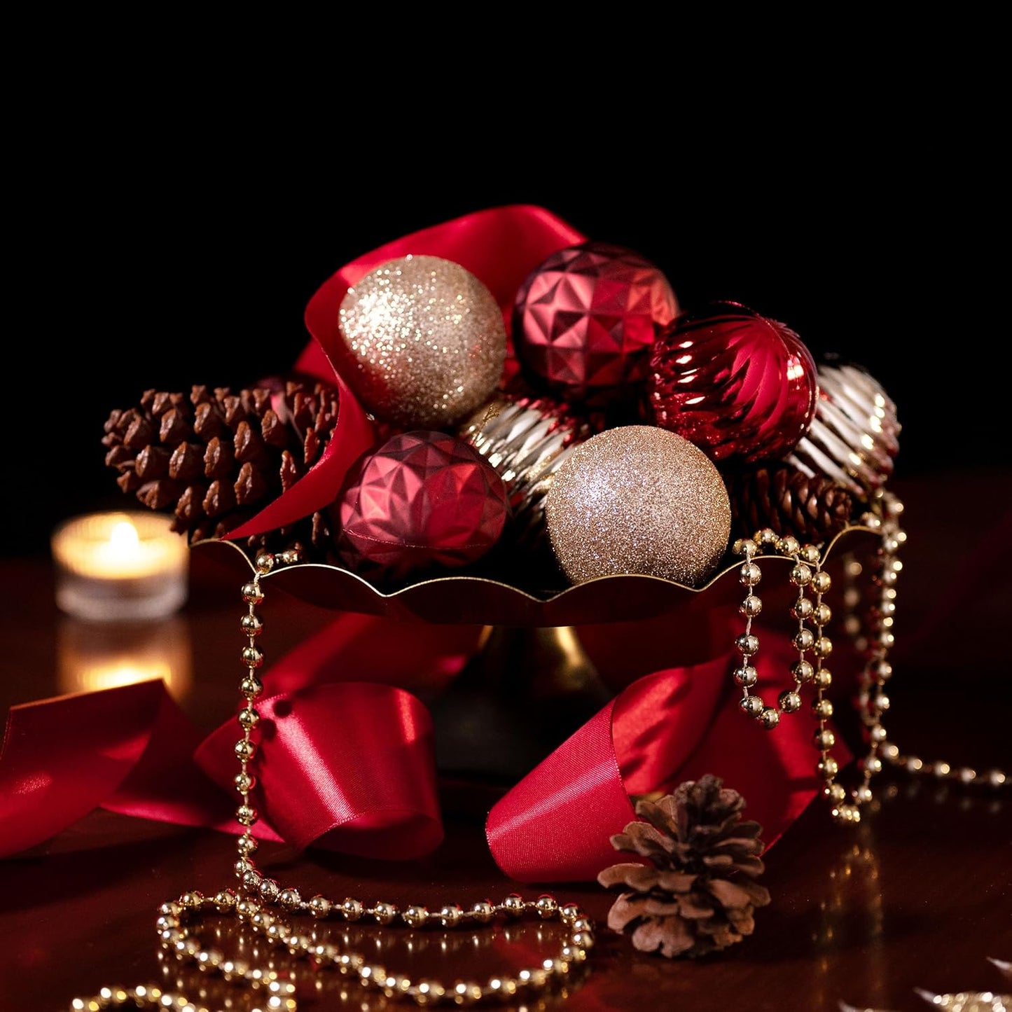 Valery Madelyn Christmas Ornaments Tree Decorations Set for Fall Halloween, 24ct Burgundy Red Gold Shatterproof Ball Ornaments, 2.36" Hanging Ornament Bulk for Xmas Holiday Party Decor