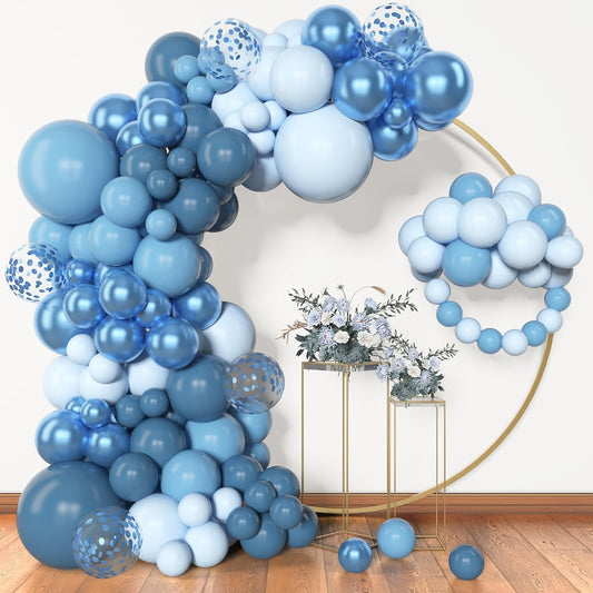 Amandir 153pcs Blue Balloon Garland Arch Kit, Different Sizes 18 12 10 5 inch Latex Metallic Confetti Blue Balloons for Boys Birthday Baby Shower Ocean Theme Party Anniversary Decoration Supplies