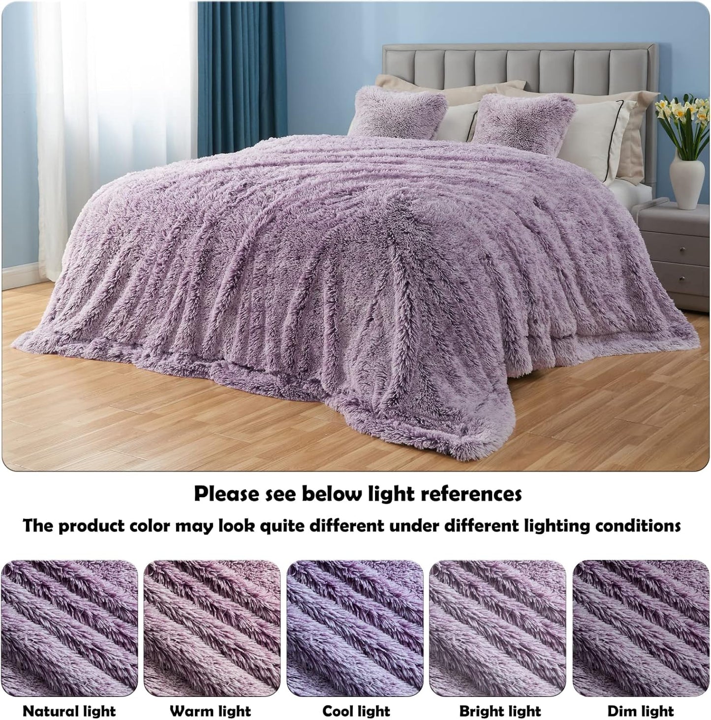GONAAP Fuzzy Faux Fur Throw Blanket Twin Size Frosty Purple Super Soft Cozy Plush Fuzzy Shaggy Blanket for Couch Sofa Bed (Frosty Purple, Twin(60"x80"))
