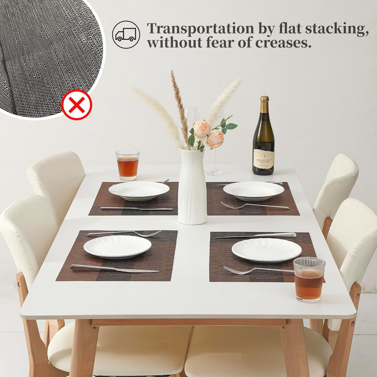 Leetaltree Brown with Black Striped Placemats Set of 6 - Heat Resistant Non-Slip Place mats for Dining Table, Washable Durable PVC Vinyl Woven Table Mats（Brown Stripe, 6）