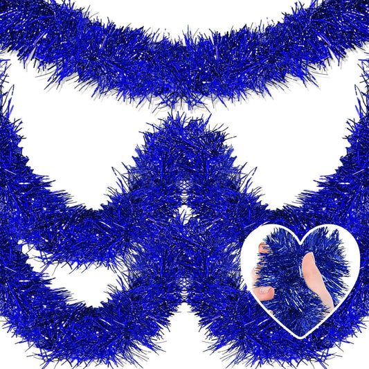 50 Feet Metallic Twist Tinsel Garland Backdrop for Parade Floats, Christmas Eve, New Year, Valentine's Day Party Decorations (Blue, 2in x 50ft)