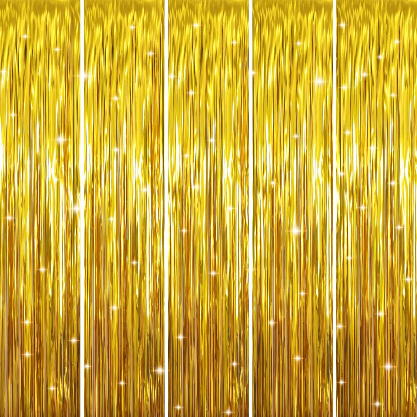 GOER 3.2 ft x 9.8 ft Metallic Tinsel Foil Fringe Curtains Party Photo Backdrop Party Streamers for Birthday,Graduation,New Year Eve Decorations Wedding Decor (Gold,5 pcs)
