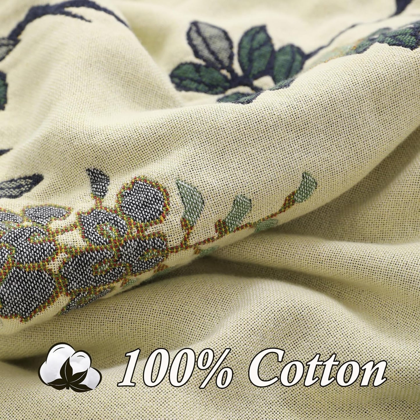 Snycler Boho Throw Blanket for Bed - 100% Cotton Ultra Soft Rustic Quilt Blanket Green Floral Bird Printed Farmhouse Decor Bed Blankets, 80"×90" All Season Rustic Throw for Sofa Chair Couch