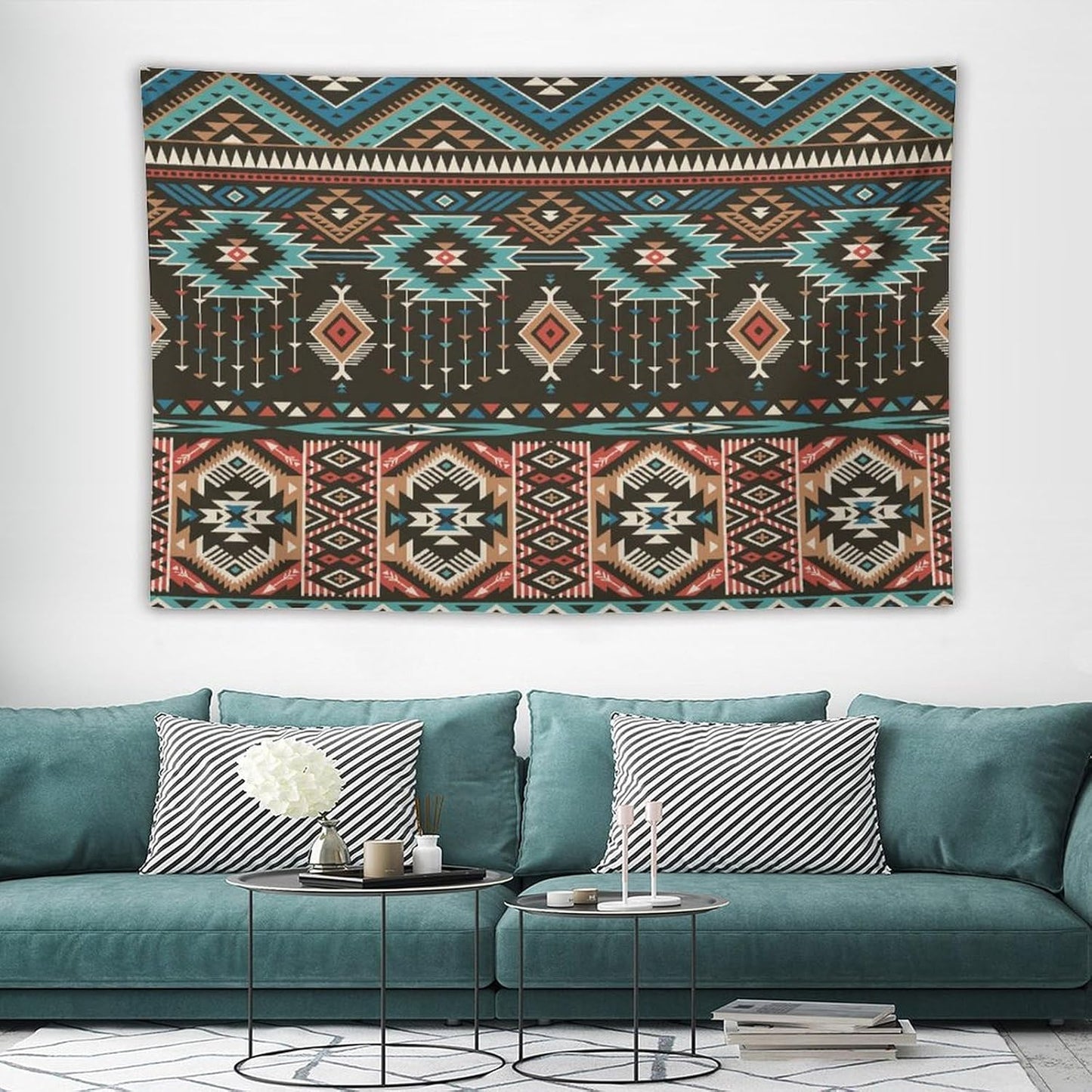 HZOHNAGO Aztec Tapestry Turquoise Blue and Brown and Native American Tribal Pattern Printed Wall Tapestry Wall Hanging for Bedroom Living Room Dorm 60" W x 40" H