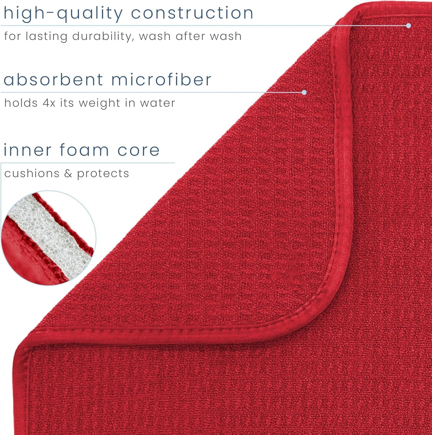 S&T INC. Dish Drying Mat, 16” x 18”, Absorbent Microfiber Kitchen Counter Mat, Dish Drying Pad for Dishes, Utensils, Pots and Pans, Large, Red