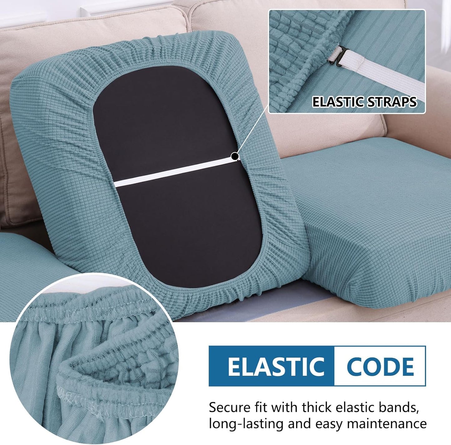 hyha Waterproof Sectional Couch Covers, Non Slip Sofa Couch Cushion Covers L Shape, Thick Stretch Jacquard Fabric, Washable Sofa Slipcovers with Elastic Bottom (1 Piece for Chaise, Lake Blue)