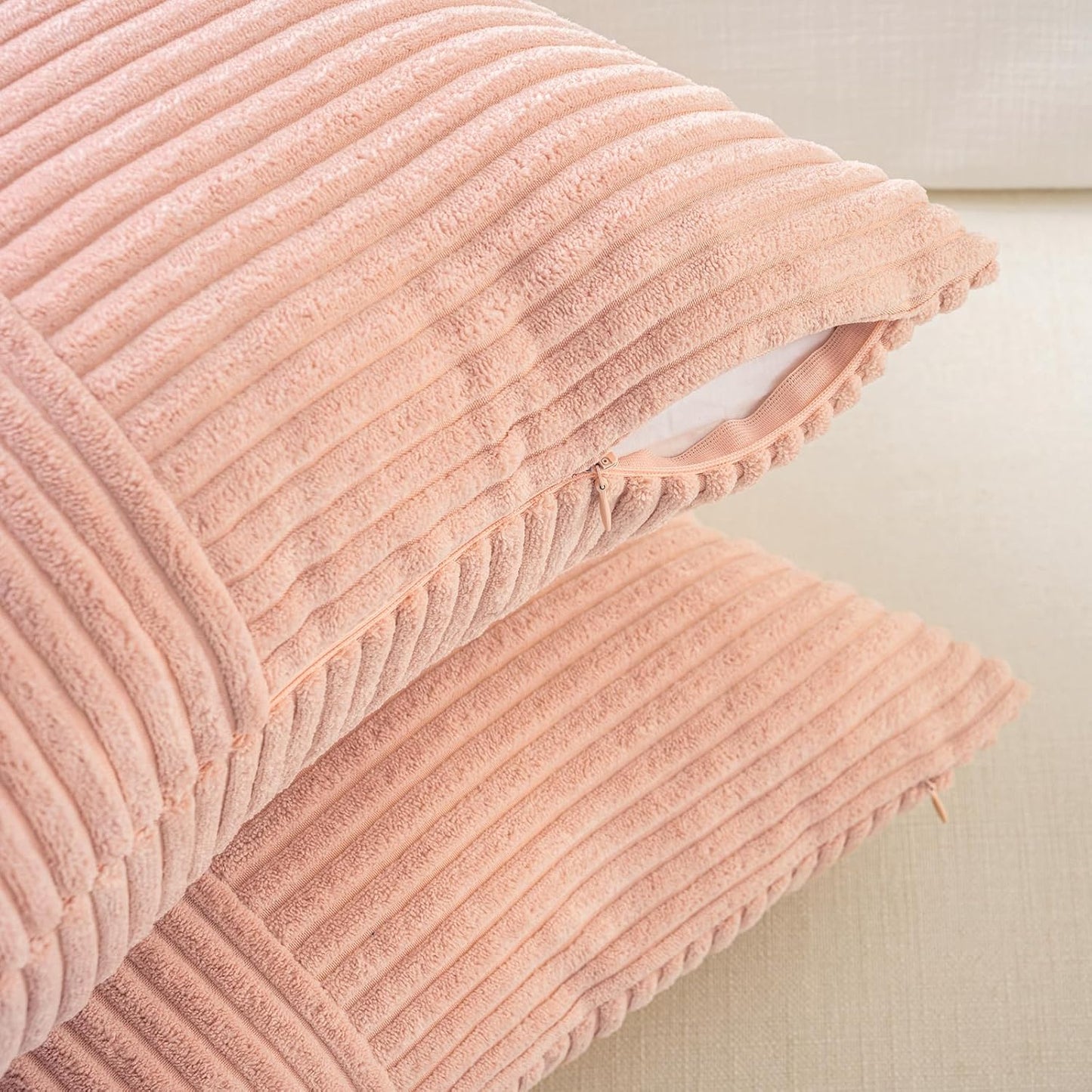 Fancy Homi 2 Packs Peach Lumbar Decorative Throw Pillow Covers 12x20 Inch for Living Room Couch Bed Sofa, Rustic Farmhouse Boho Home Decor, Soft Striped Corduroy Rectangle Accent Cushion Case 30x50 cm