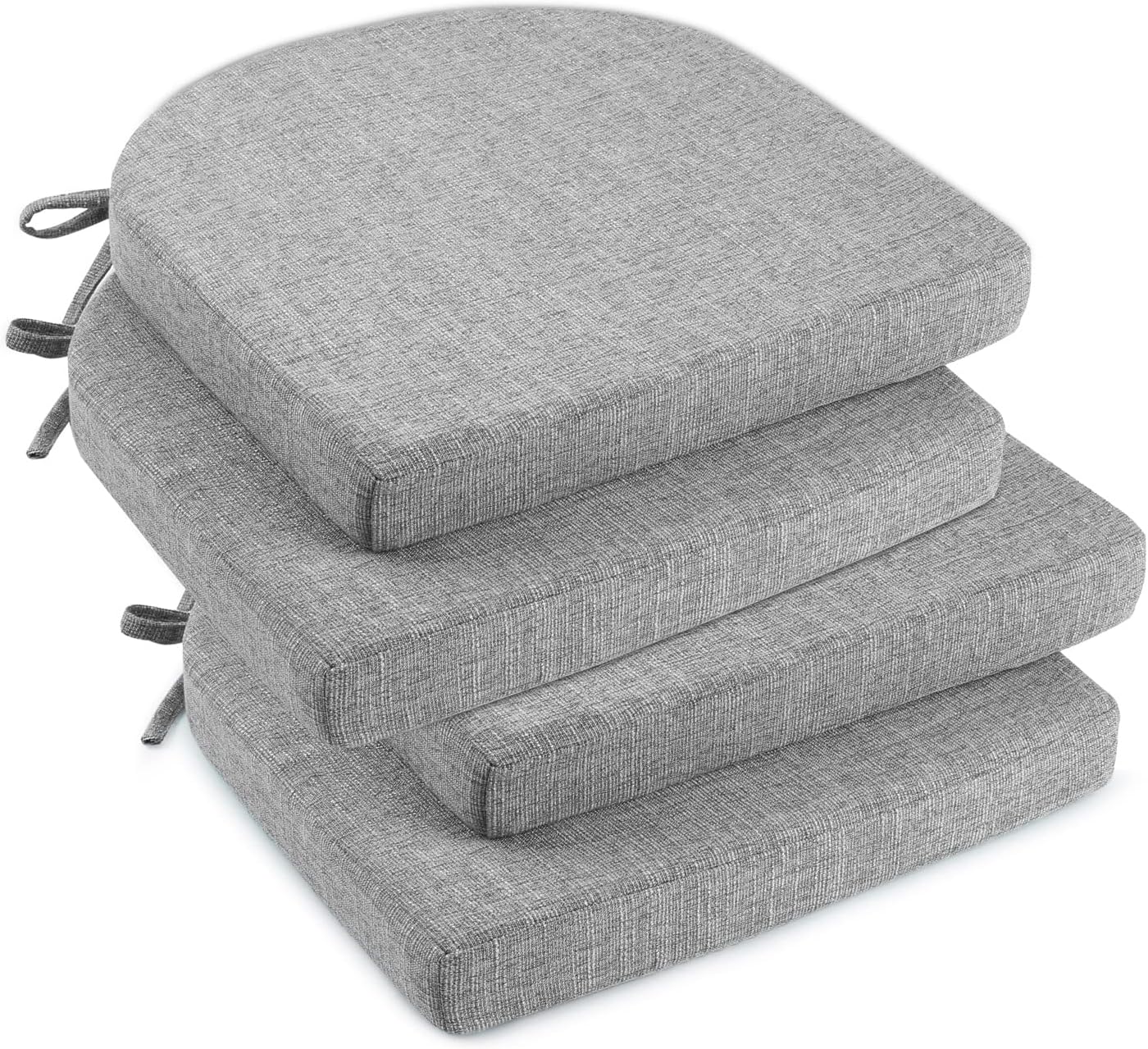 downluxe Indoor Chair Cushions for Dining Chairs, Soft and Comfortable Textured Foam Kitchen Chair Pads with Ties and Non-Slip Backing, 16" x 16" x 2", Light Grey, 4 Pack