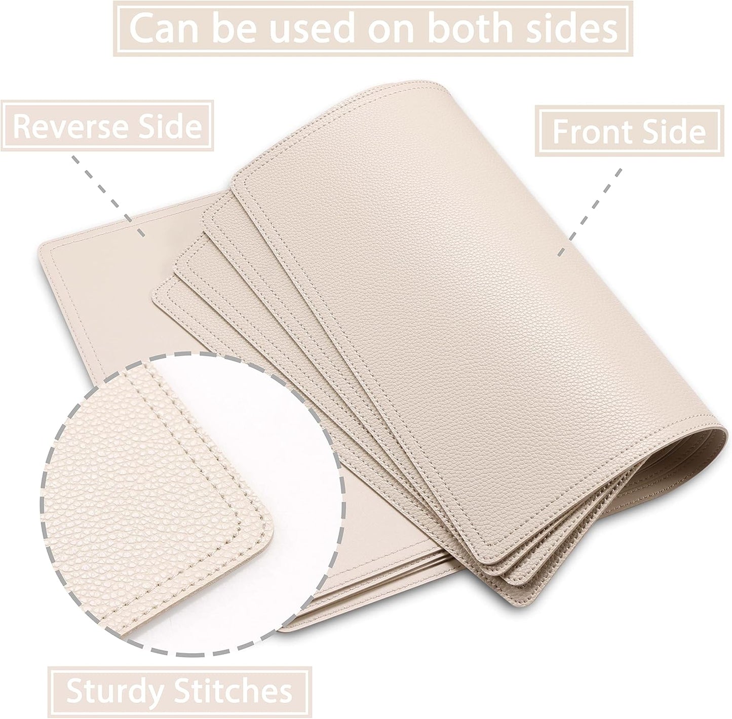 Set of 6 Faux Leather Placemats, PU Table Mats, Waterproof, Stain Resistant, Heat Resistant, Non-Slip Easy to Clean for Kitchen Dining Table,Conference Table, Beige