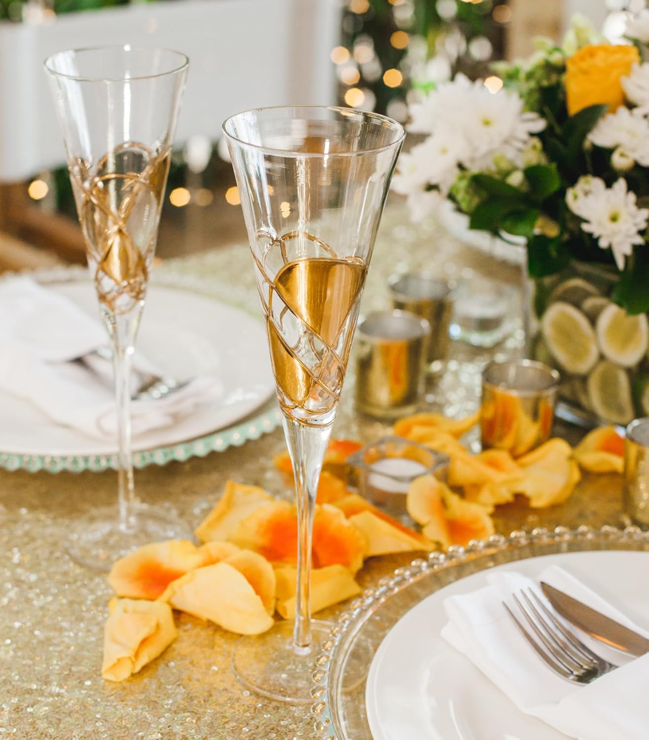 Victoria Barcelona Champagne Flute Set of 2 – 7.5 oz Mouth‑Blown Golden Luster Glass | Hand‑Painted with Real Gold Dust, Gaudí & Murano Inspired | Artistic Premium Gift Ideas for Her or Him