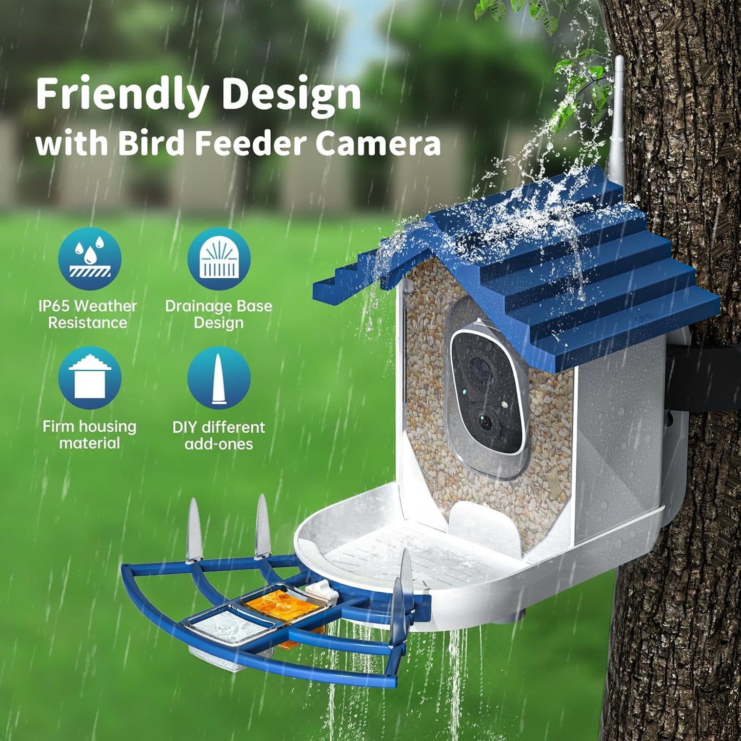 Smart Bird Feeder with Camera Solar Powered & AI Bi rd Identification, 2.4Ghz WiFi Bird feeders for Outdoors, 2K Live Video, Nstant Arrival Alerts - Best Gifts for Bi rd Lovers（Indigo Blue）