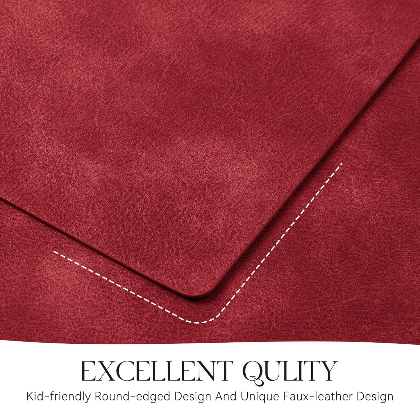 MOSAYT Vinyl Placemats Set of 6-12 X 17 Inch - Faux Leather 100% Waterproof Oil-Proof Wipeable PU Place Mats, Heat Resistant Reversible Table Mats for Kitchen, Dining, Outdoor (Red)