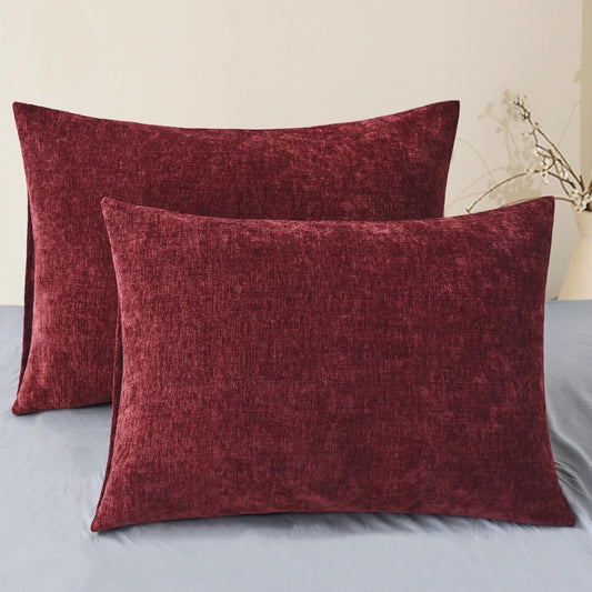 CaliTime Throw Pillow Covers Decorative 20 X 26 Inches Pack of 2 Cozy Chenille Standard Pillow Shams Cases for Couch Sofa Bed Living Room Home Burgundy