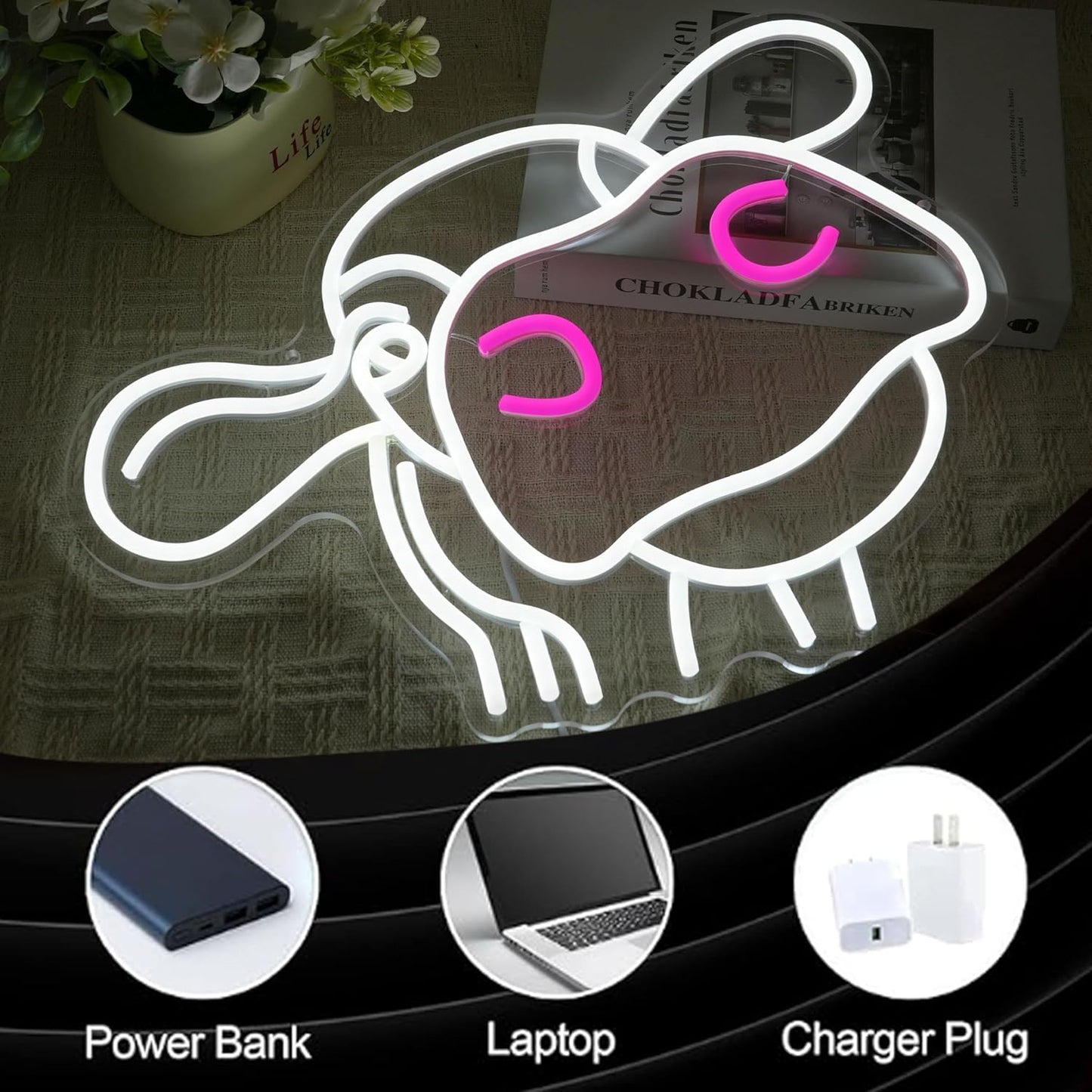 Cow Neon Sign Dimmable Tilted Cow Head LED Light Sign for Wall Decor USB Powered Funny Animal Neon Light for Farmhouse Bedroom Living Room Cafe Home Party Bar Animal Lovers (16.5 * 12.6 In)