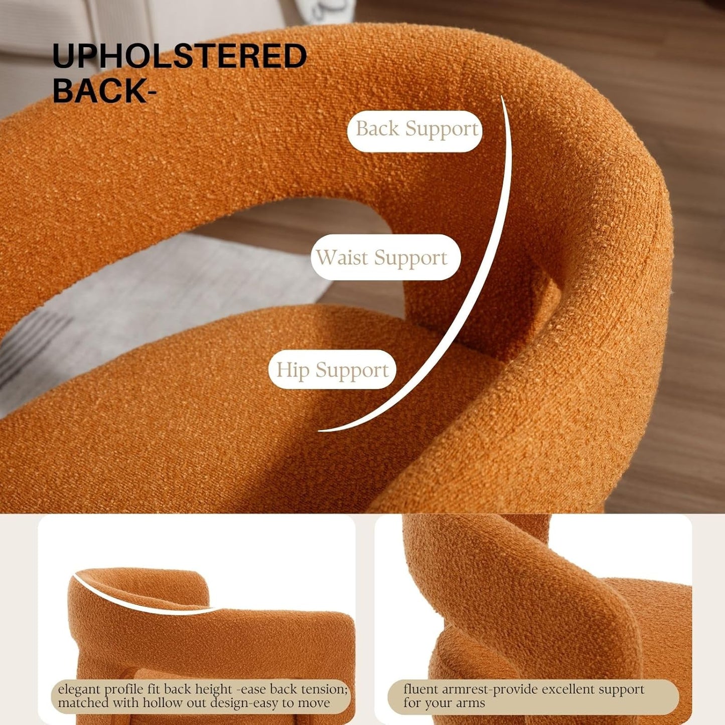 Orange Sherpa Dining Chairs Set of 4, Modern Barrel Dining Room Chairs Upholstered Faux Fur Accent Chair with Arms and Round Back for Living Room Kitchen Armchair No Assembly Needed