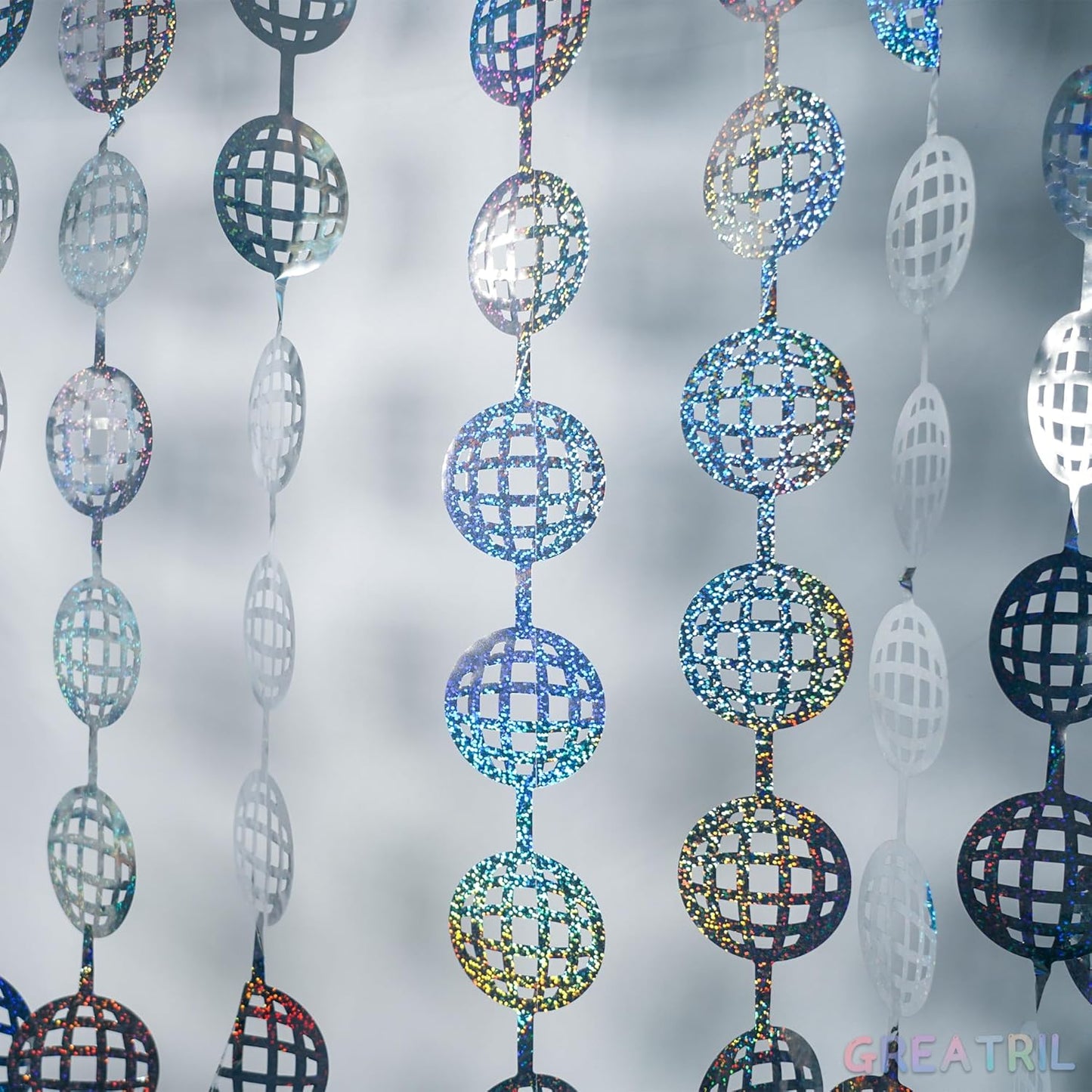 Discos Dancing Ball Shaped Party Backdrop - GREATRIL Prom Fringe Curtain Backdrop with Sparking Surface for Birthdays Discos Graduation New Years Party Decoration - 3.2ft x 6.5ft - 2 Packs