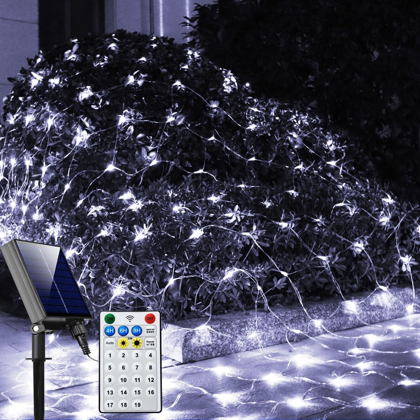 Solar Net Lights Outdoor Mesh Lights White, 200 LED Net Lights Christmas, Waterproof 19 Modes Timer Tree Wrap Lights for Fence, Garden, Yard, Bushes, Trunk, Halloween Decor-9.8ft x 6.6ft