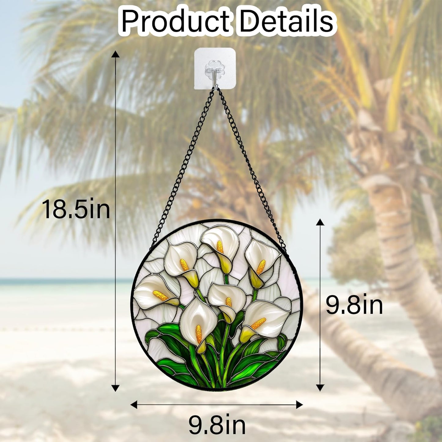 Stained Glass Window Hanging, White Calla Lily Suncatcher Diamond Glass Panel Hangings Flowers Sun Catchers Decor for Birthday for Women, Men, Wife, Aunt, and Mom 7.8 in