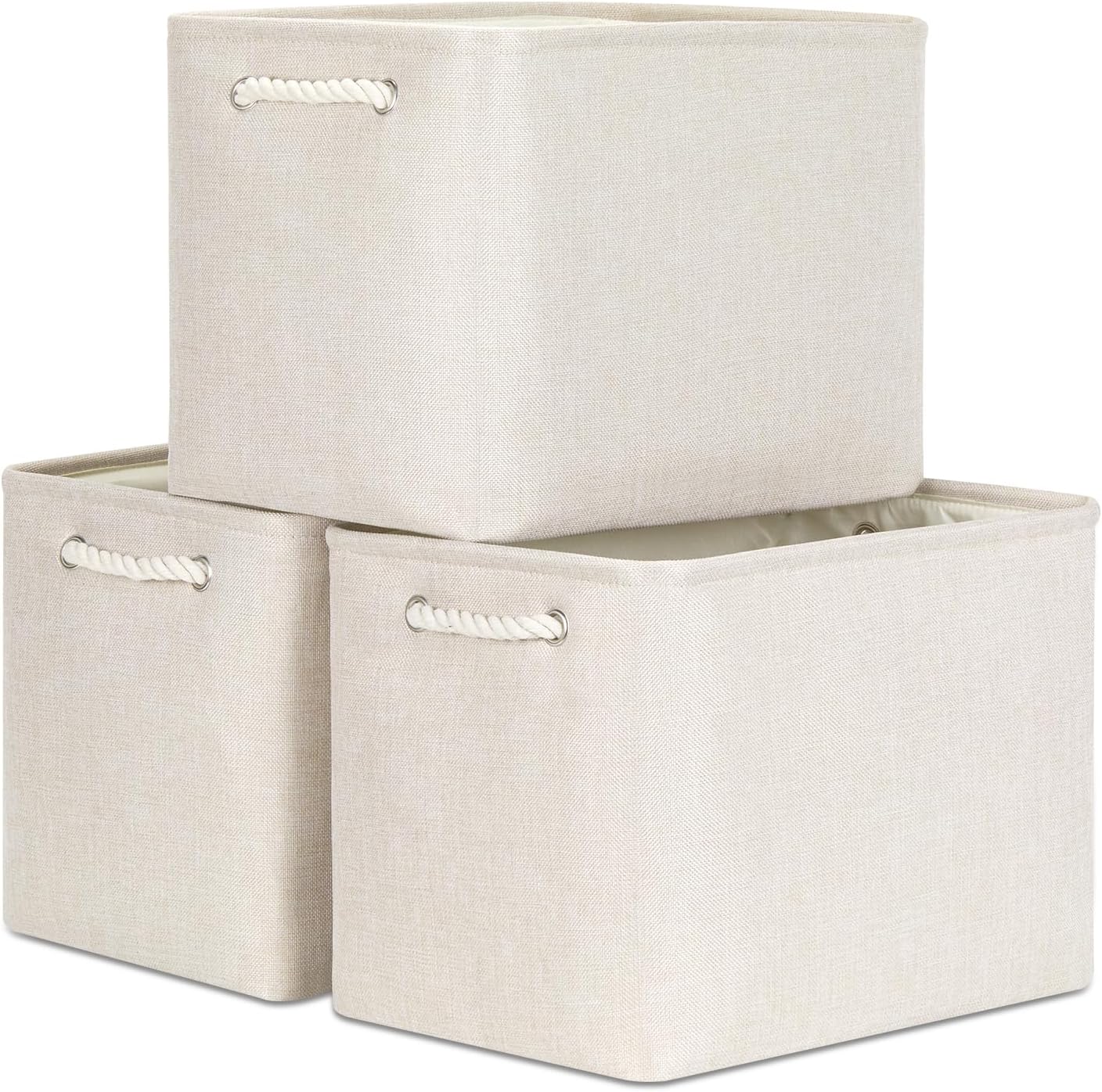 Bidtakay Large Storage Baskets for Shelves 3 Pack Fabric Storage Bins for Organizing Linen Collapsible Organizer for Closet-Light Biege