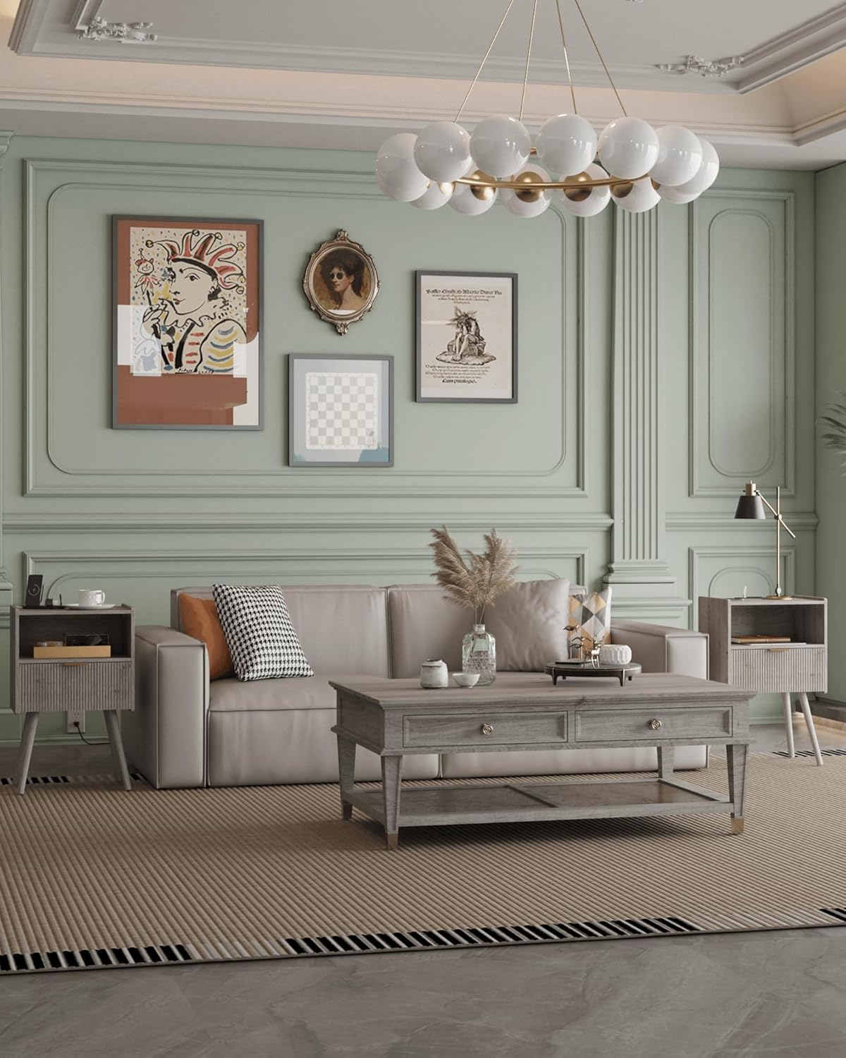 Nightstand,Modern Bedside Table with Storage Drawer and Open Wood Shelf, Accent Night Stand with Solid Wood Legs for Living Room, Bedroom and Small Spaces,Easy Assembly (Grey Oak-Outlet)