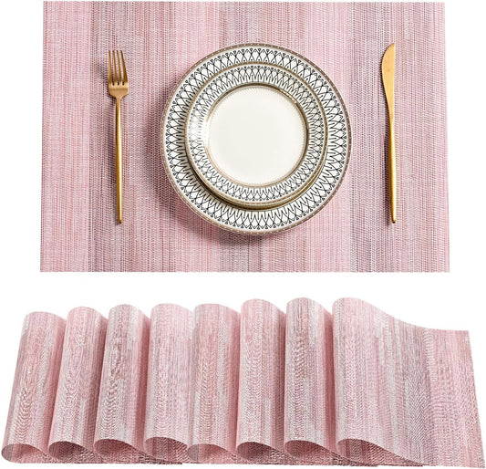 Leetaltree Misty Rose Placemats Set of 8 - Heat Resistant Non-Slip Place mats for Dining Table, Washable Durable PVC Vinyl Woven Table Mats（Misty Rose, 8）