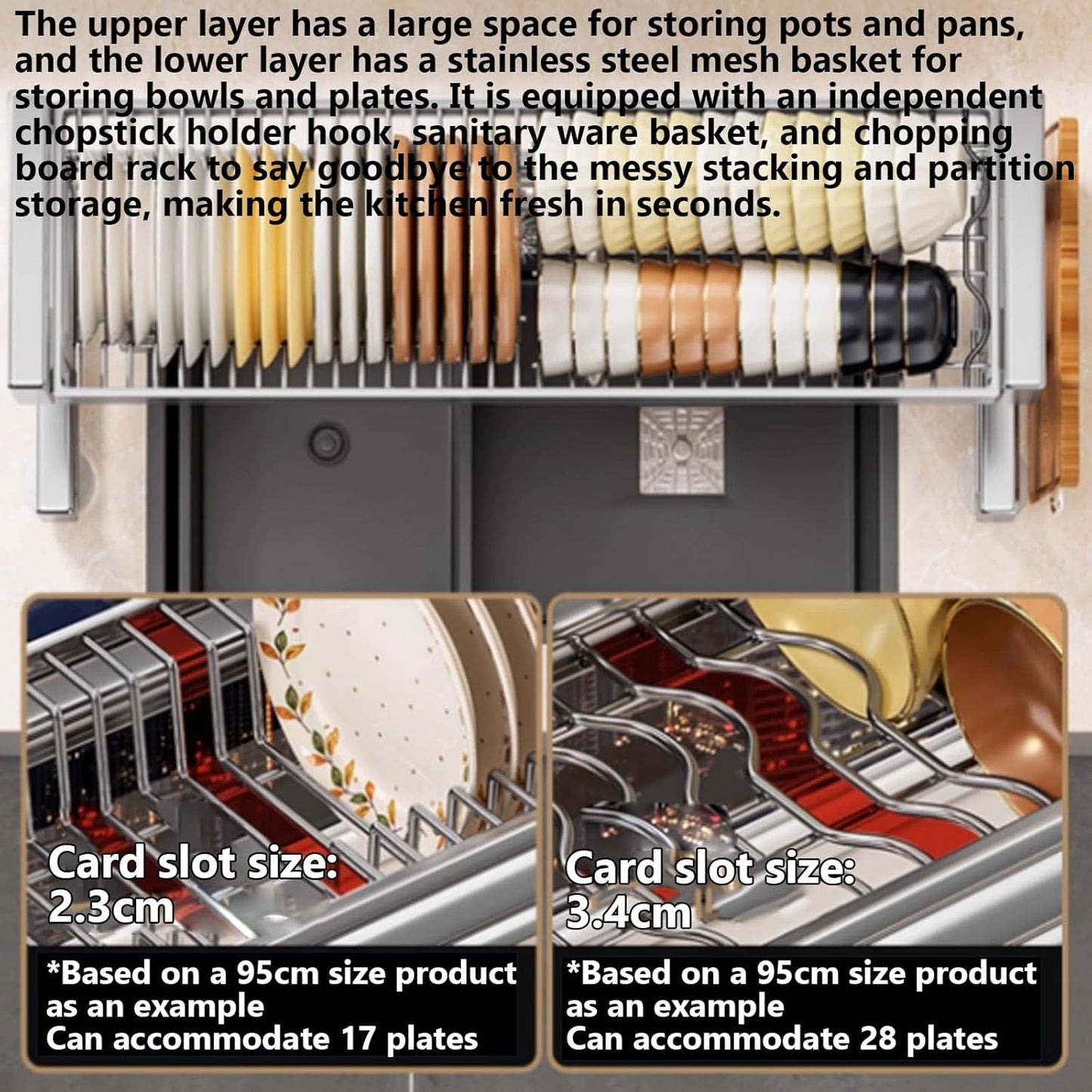 Kitchen Sink Rack Sink Above The Dish Drain Dish Washing Rack Stainless Steel Multifunctional Dish Storage Rack,Over The Sink Drying Rack for Dishes(2,95cm/37.4in)