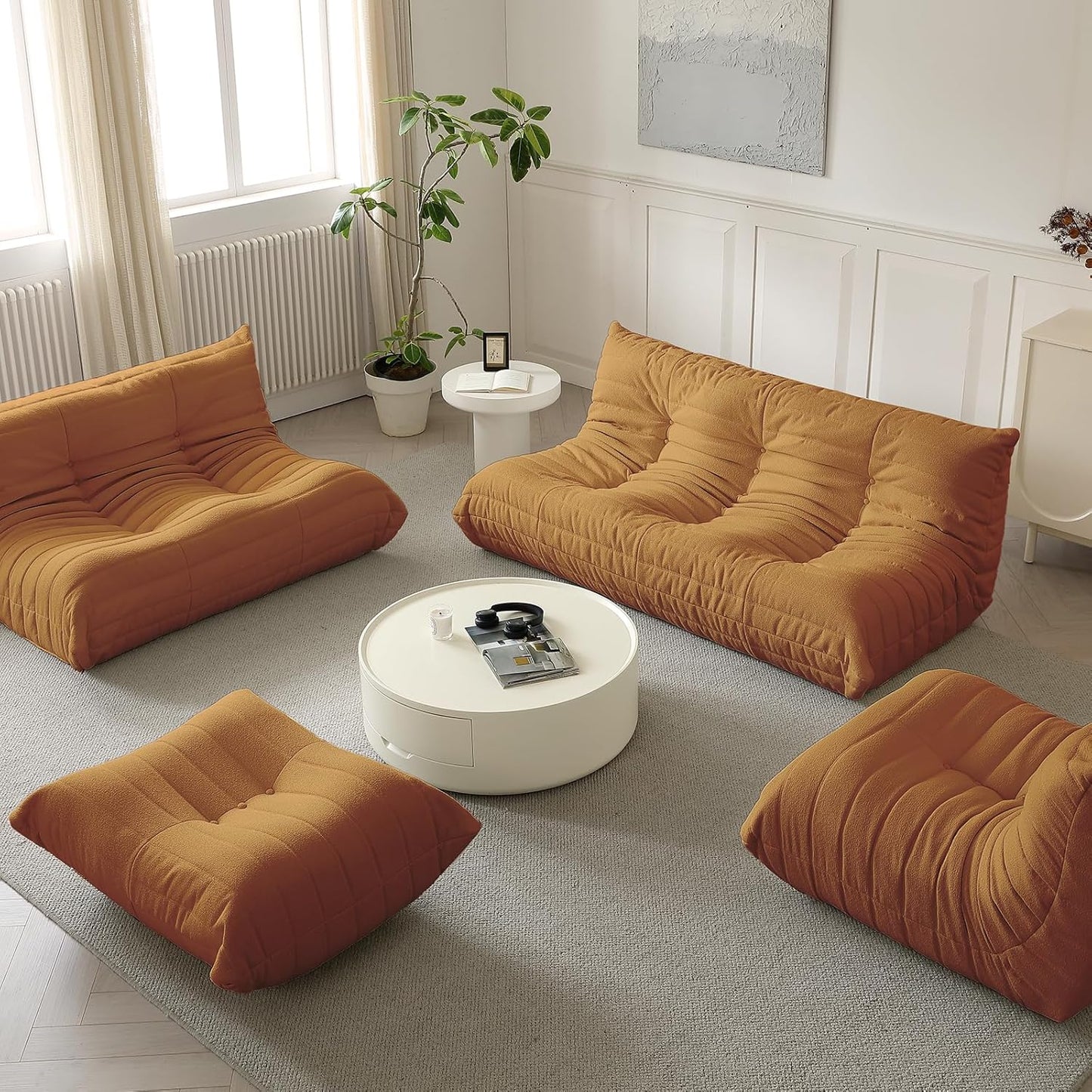 Luxury Sofa Couch Chair, Lazy Floor Seating, Fireside Bean Bag Chair, Ergonomic Tatami Sofa Lounger for Living Room, Bedroom, Office, Single Seat, Brown