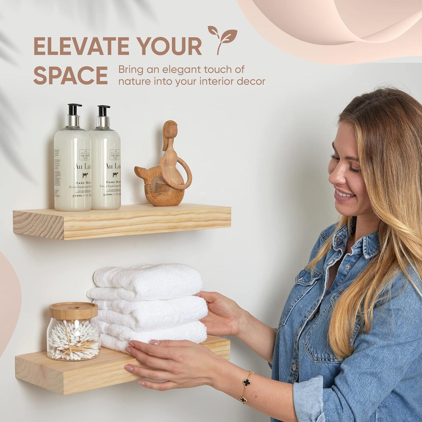 Homeforia 18 inch Wood Floating Shelves, High End Solid Natural Wood 18inch Floating Shelf for Wall Mounted, Unfinished Wooden 18in Floating Shelves, Heavy Duty Bracket, 18 X 6.5 X 1.75 inch, Set of 3