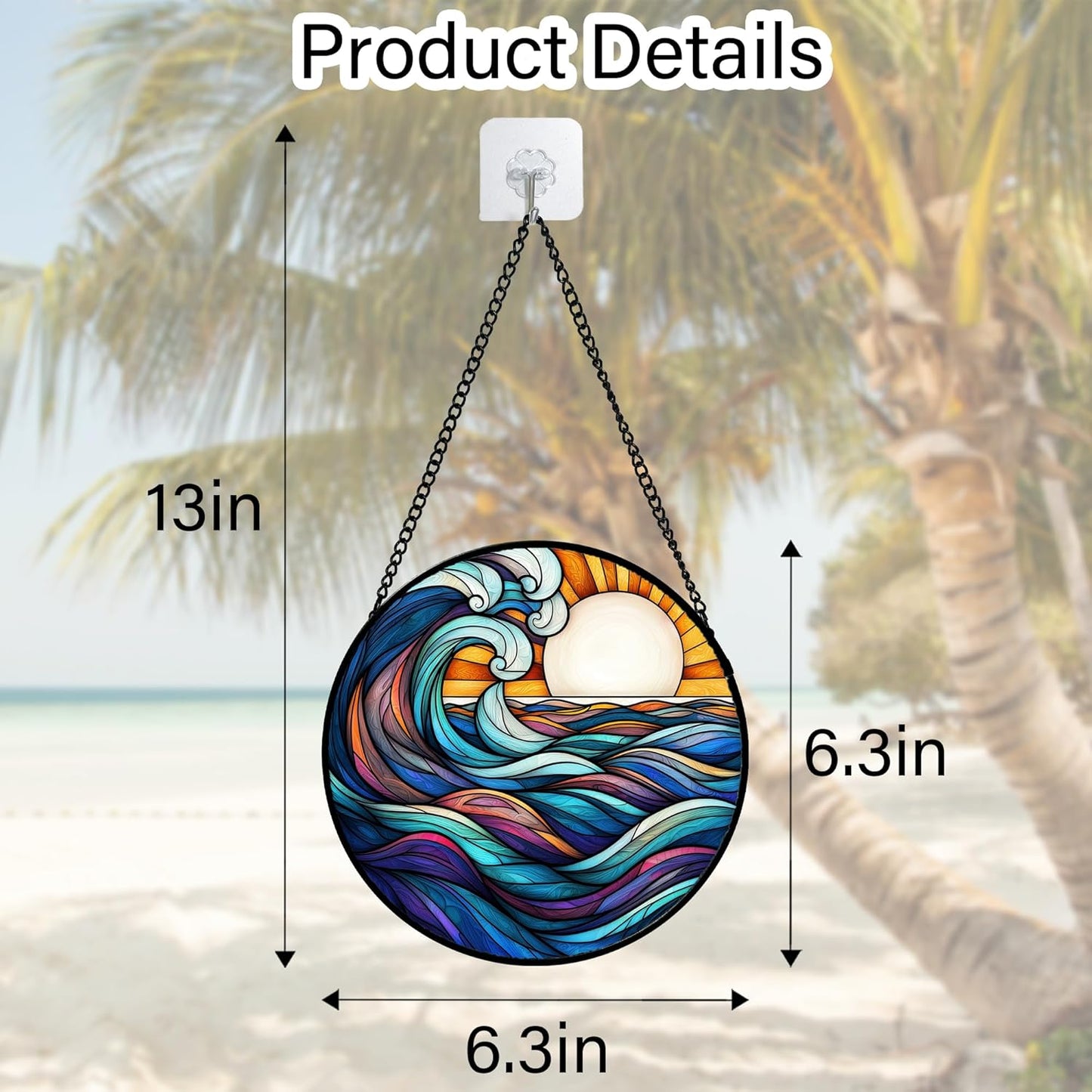 Stained Glass Window Hanging, Big Wave Sun Suncatcher Diamond Glass Panel Hangings Abstract Sun Catchers Decor for Birthday for Women, Men, Wife, Aunt,and Mom 6.3X6.3IN