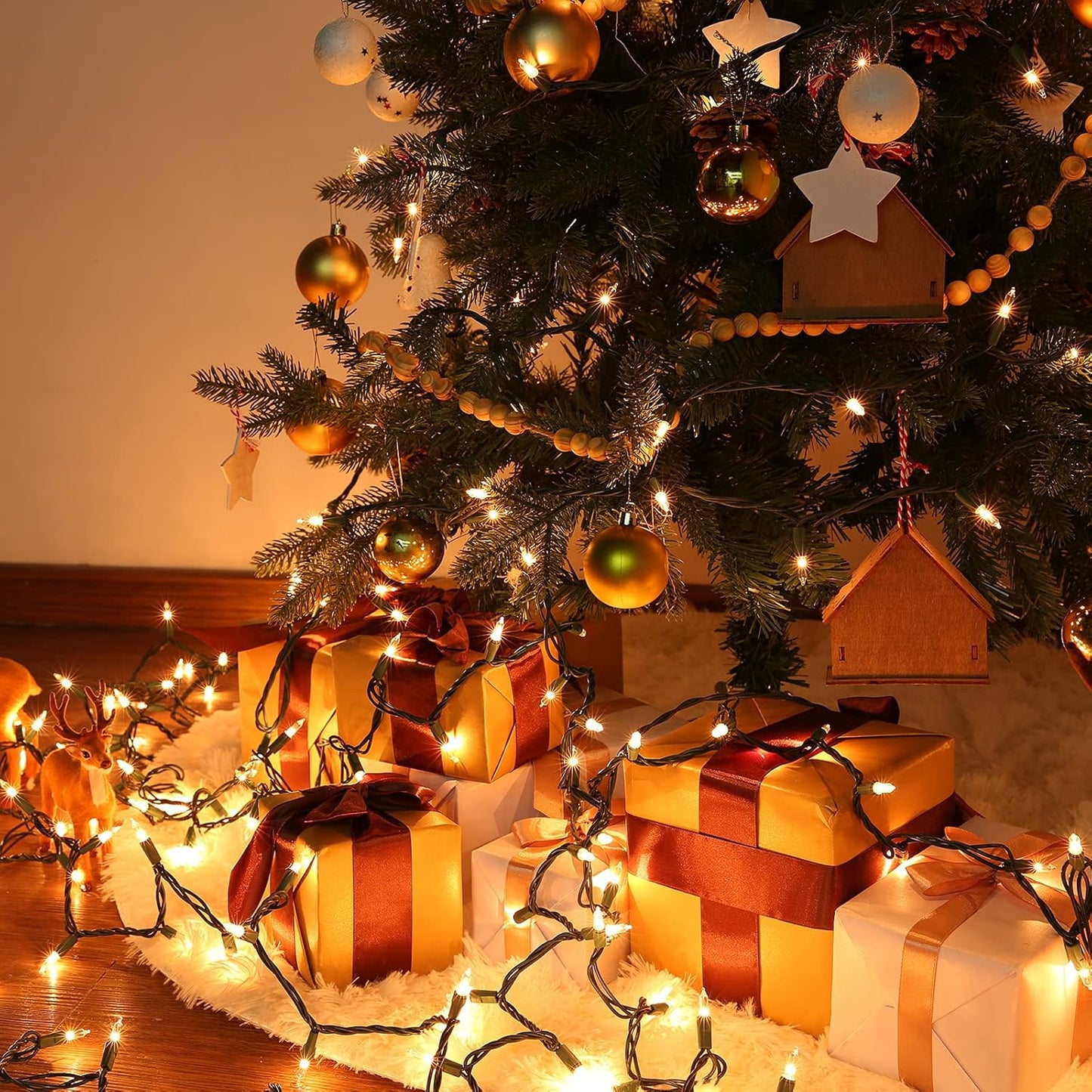 Toodour Clear Christmas Lights, 75ft 300 Count Incandescent Indoor Outdoor String Lights, UL Certified Connectable Green Wire Mini Bulb Light for Home, Party, New Year, Xmas Tree Decor - Warm White