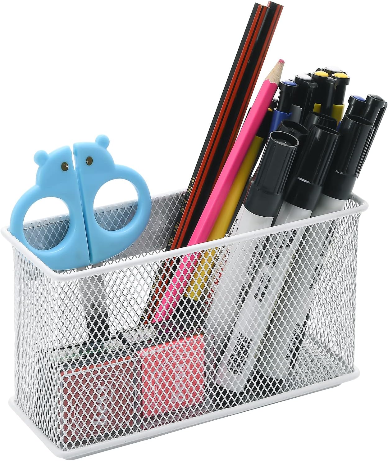 dedoot Magnetic Pencil Holder for refrigerator Storage Magnetic Basket Mesh White Strong Magnetic Pen Holder for Refrigerator,Whiteboard, Locker, Home and Office Organizer, 6.3x2.3x3.6inch