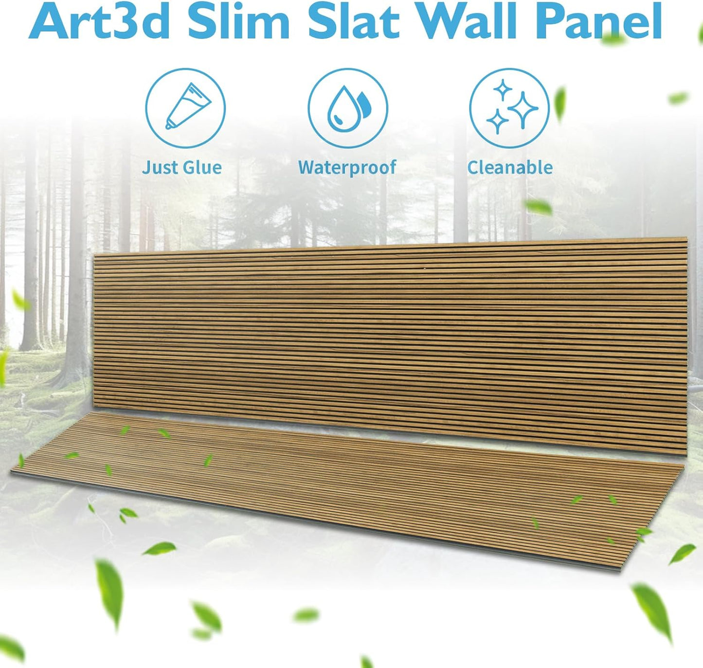 Art3d 4-Pack Glue-On Fine Bar Wainscoting Panel for Interior Wall Decor - 104 x 12 Inch Polystyrene Ultralight Slim Slat Wall Panels for Living Room Bedroom, Teak
