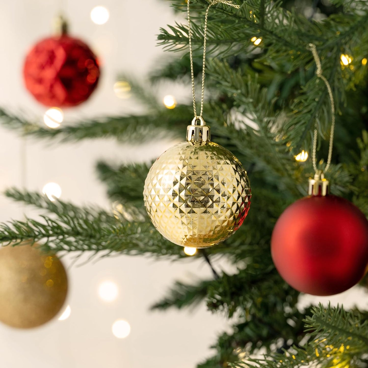 Valery Madelyn Christmas Tree Decorations Ornament Set for Fall Halloween, 50ct 2 Inches Red and Gold Shatterproof Christmas Ball Ornaments Hanging Xmas Holiday Party Decor