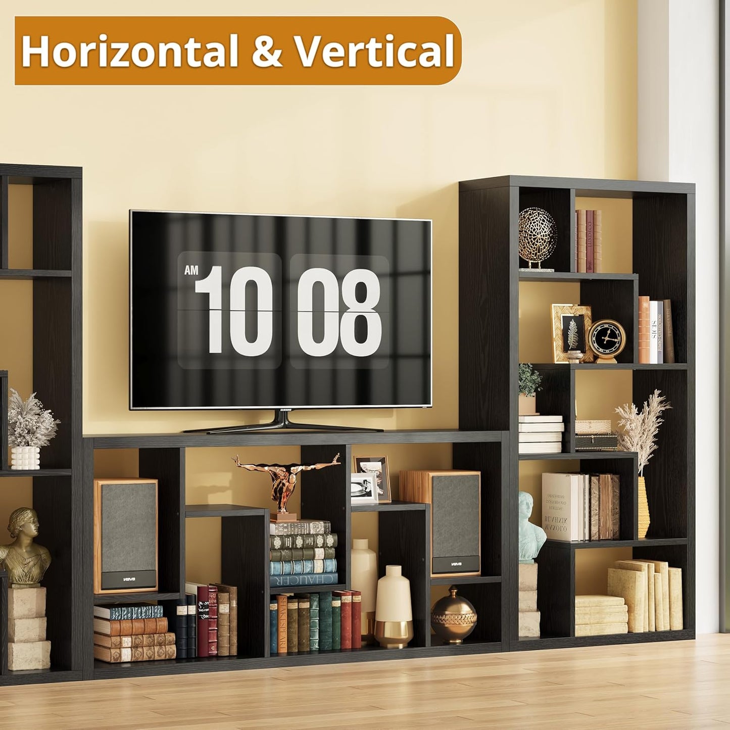 IRONCK Geometric Bookcase 6-Shelf Industrial Bookshelf Black Etagere Bookcase Tall Storage Display Bookshelf with Thicken Shelf for Living Room Home Office