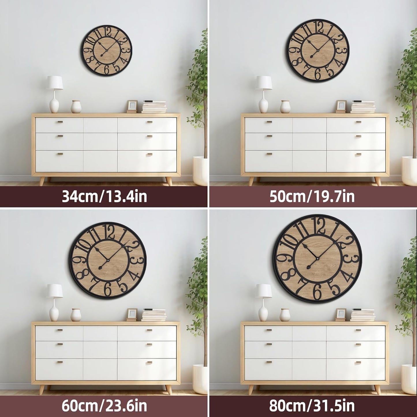 Large Wall Clock for Living Room Decor, Non Ticking Silent, Battery Operated Modern Vintage Wood Wall Clock Oversized Decorative Wall Clock for Bedroom Kitchen Farmhouse Office Decor