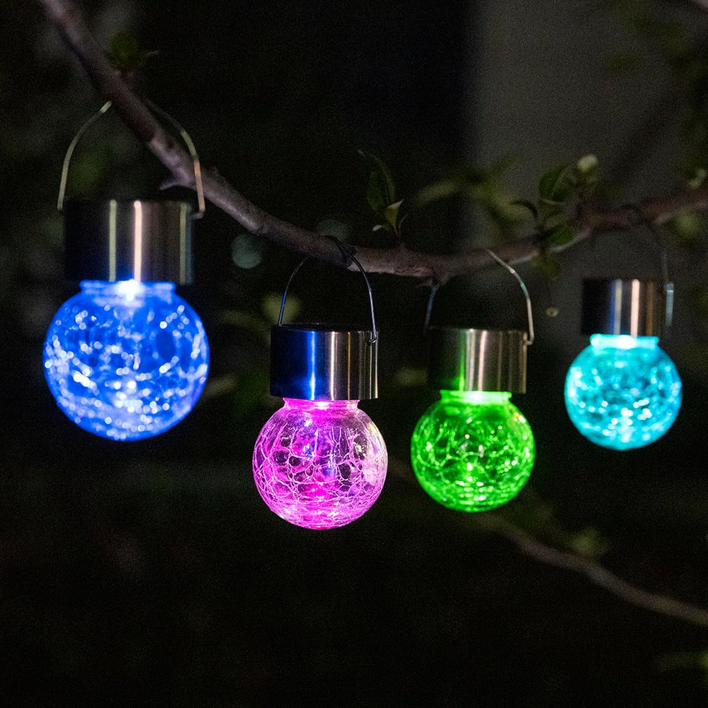 GIGALUMI Solar Lights Outdoor Waterproof ,12 Pack Solar Hanging Lights Garden Decor,Gifts for Women Mom Grandma,Solar Outdoor Lights Lantern Cracked Glass for Yard, Fence, Tree(Color Changing)