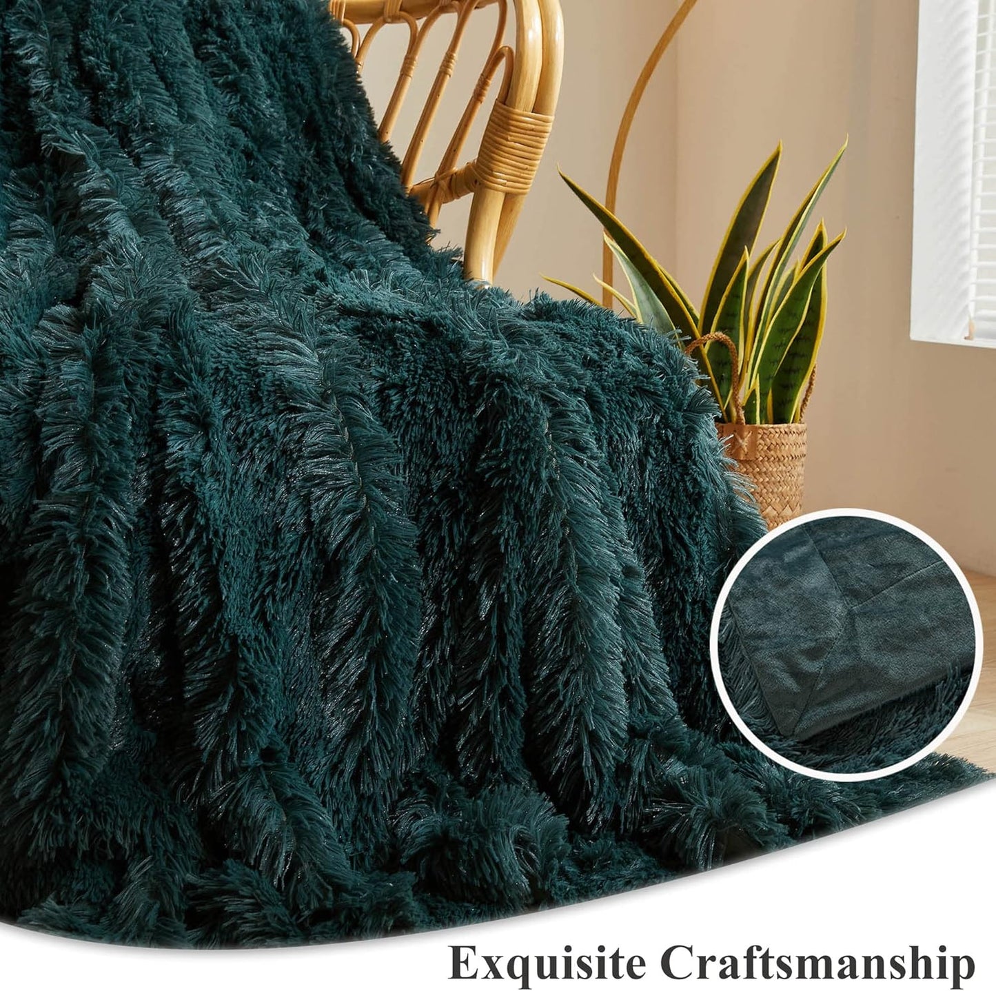 XeGe Luxury Faux Fur Throw Blanket, Deep Green Soft 50x60 Fluffy Blanket Throw, Shaggy Plush Decorative Couch Blanket, Cute Furry Throw Fuzzy Office Lap Blanket for Bedroom Living Room Dark Green