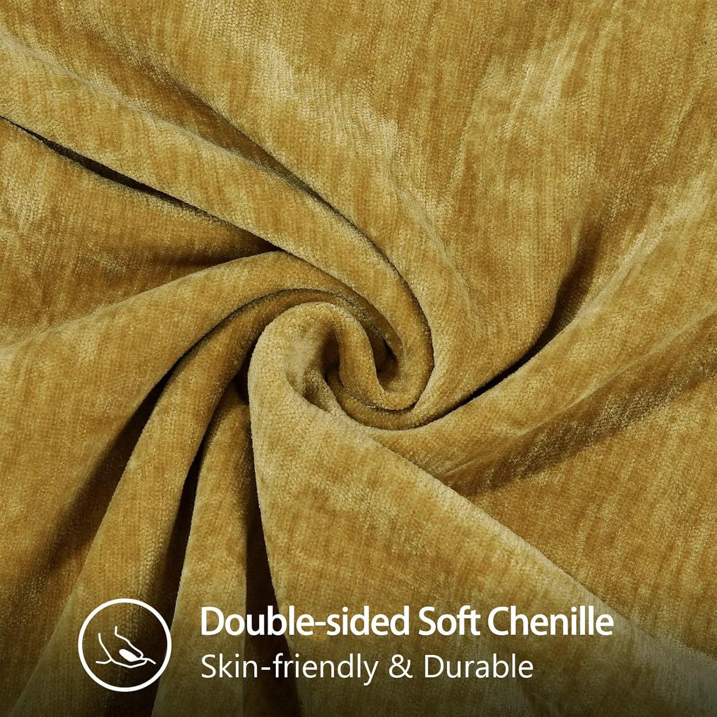 decorUhome Chenille Soft Throw Pillow Covers 24x24 Set of 2, Farmhouse Velvet Neutral Decorative Euro Pillow Covers with Stitched Edge for Couch Sofa Bed Home Decor, Mineral Yellow