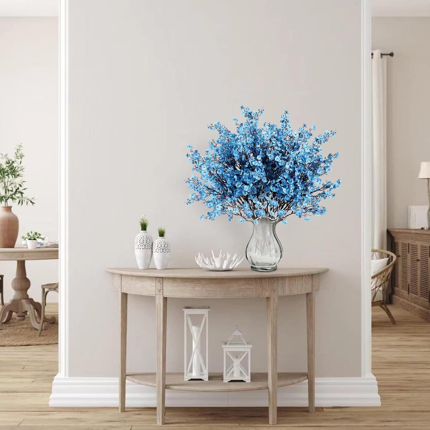 Sggvecsy 10 Pcs Babys Breath Artificial Flowers Gypsophila Bouquets Bulk Real Touch Fake Silk Flowers for Home Wedding DIY Floral Arrangement Kitchen Table Centerpiece Festival Decoration (Blue)