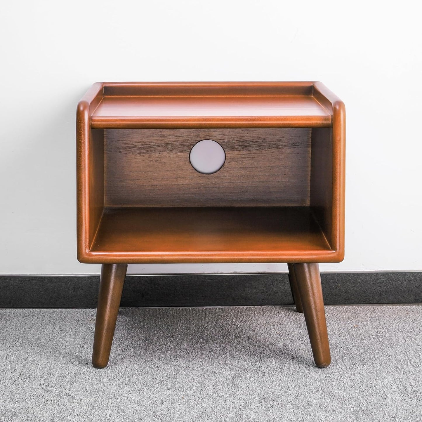 Small Nightstand, 100% Solid Oak Wood Bedside Table, Mid Century Modern Nightstand with Open Storage,Storage Cabinet for Bedroom (2pc Walnut Color)