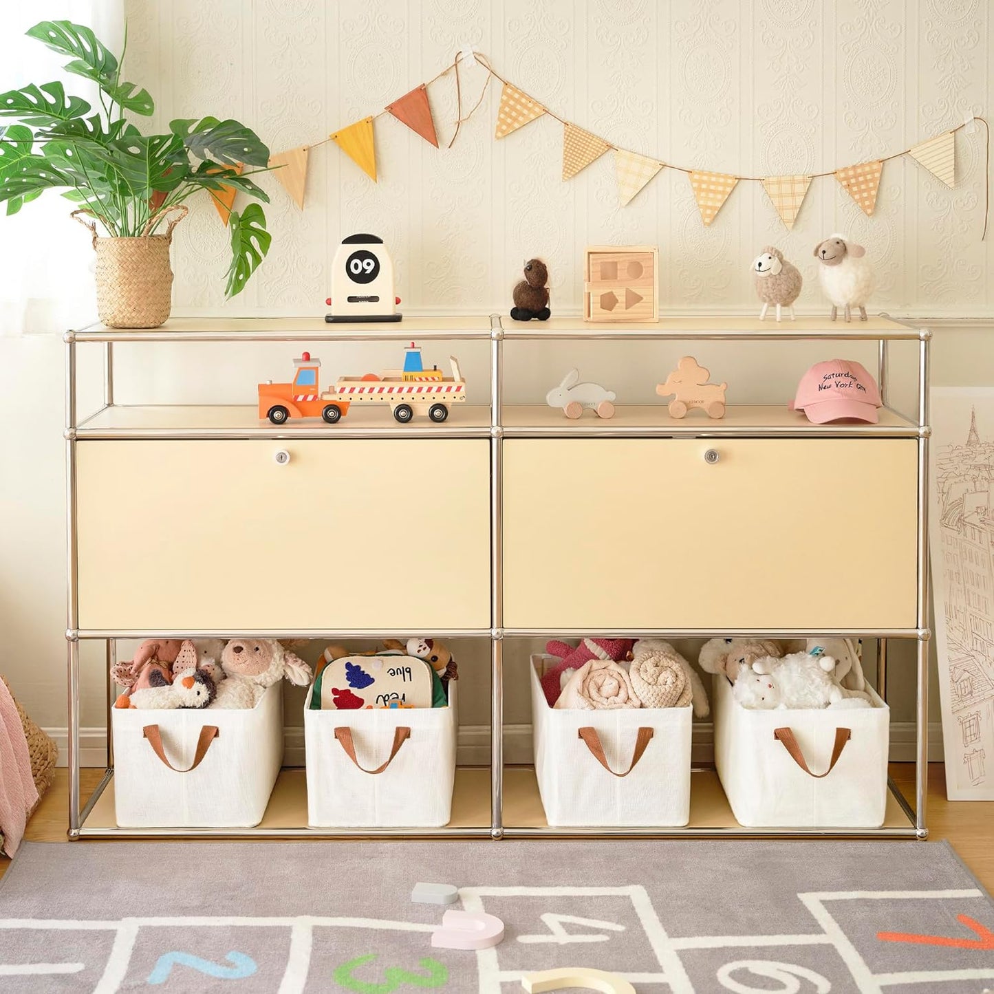 GRANNY SAYS Storage Baskets for Shelves, Closet Organizer Bins, Clothes Storage Bins with Metal Frame, Large Baskets for Organizing and Storage, Collapsible, Ivory, 2-Pack